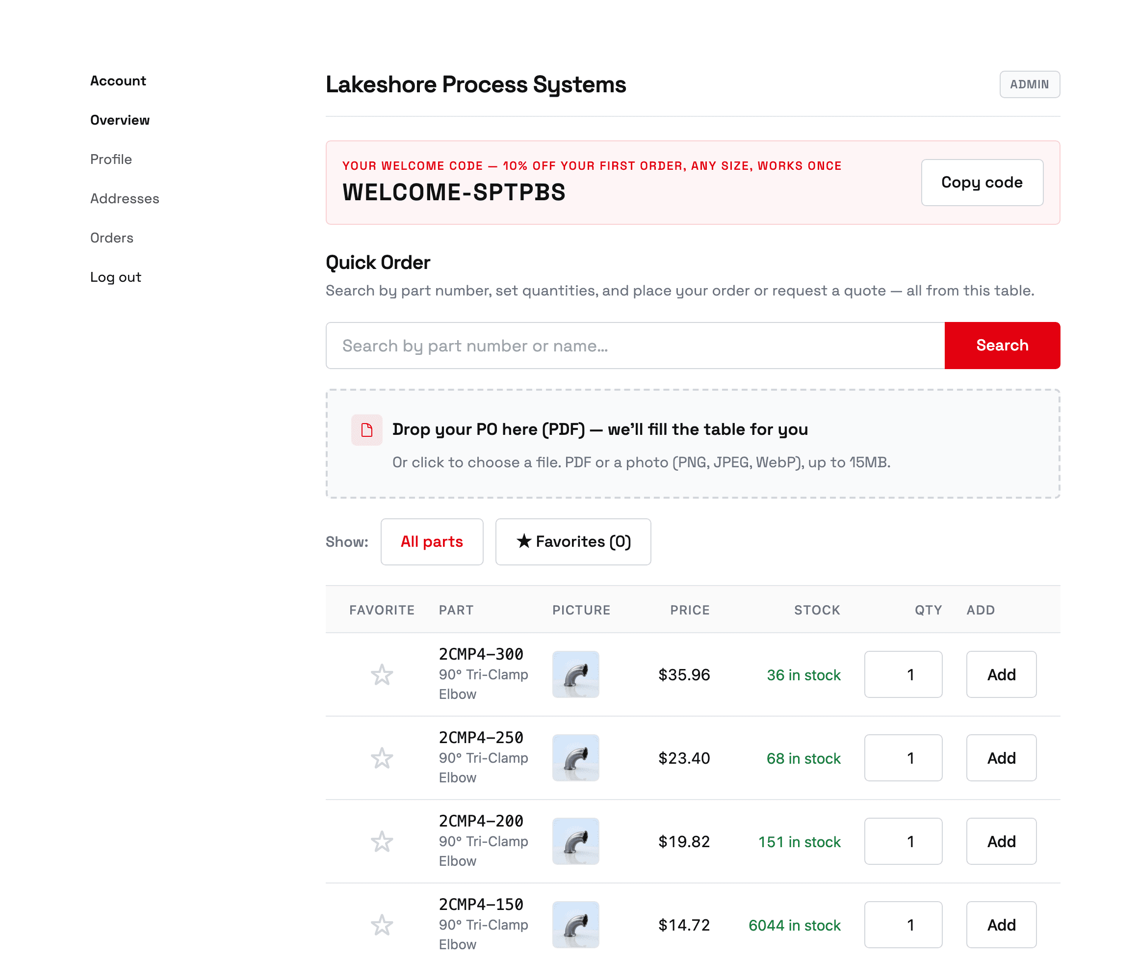 Account page in the buyer portal