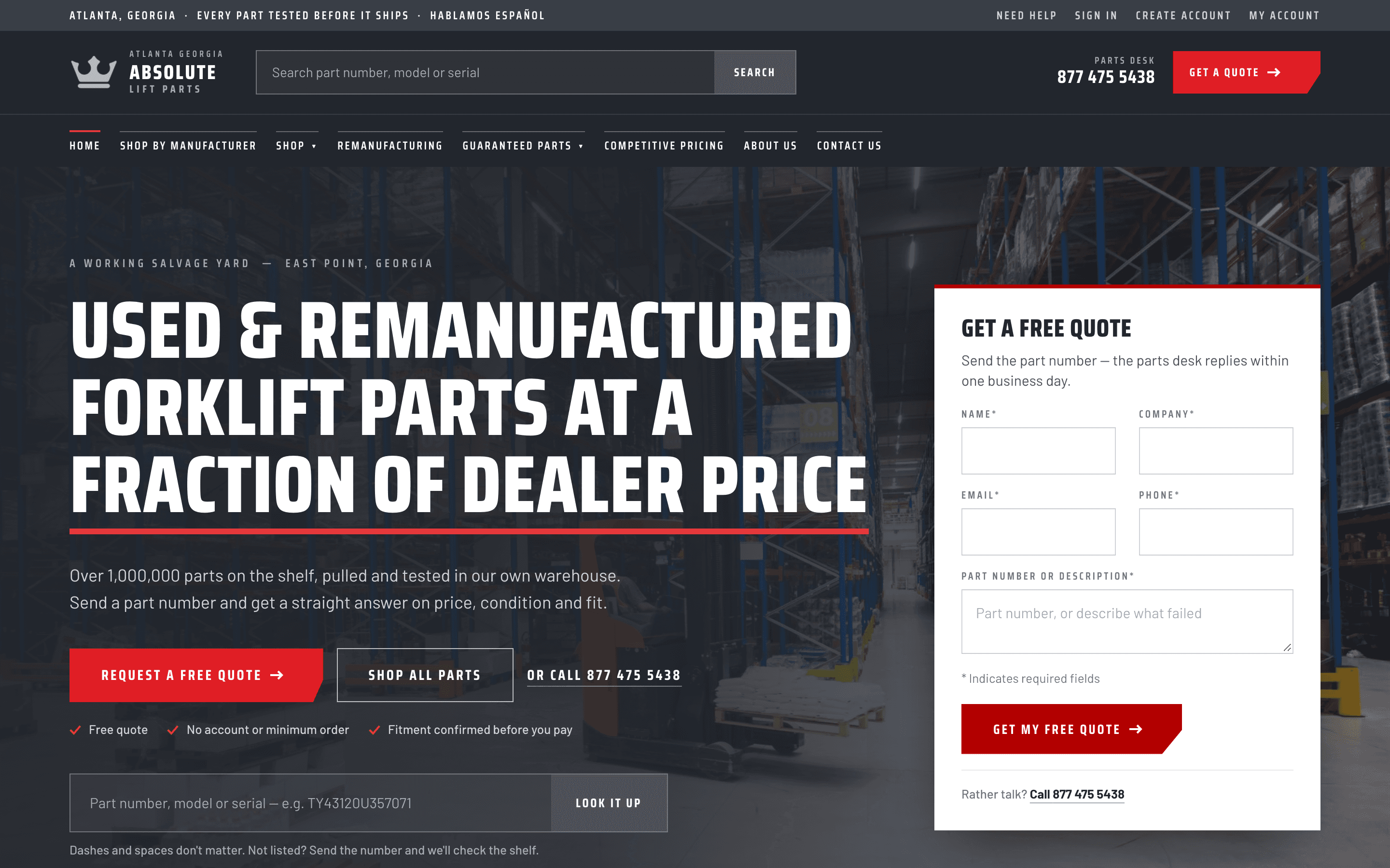 Absolute Lift Parts homepage